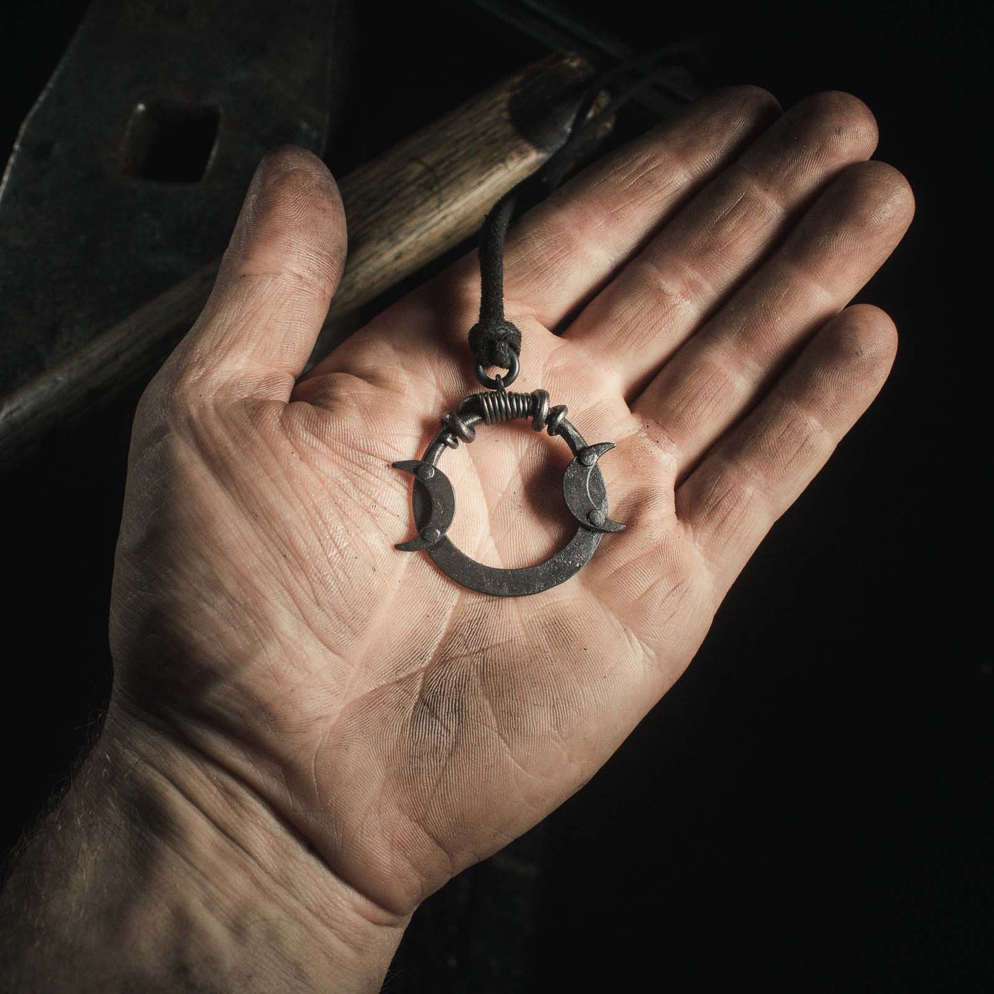 wiccan triple moon pendant in iron