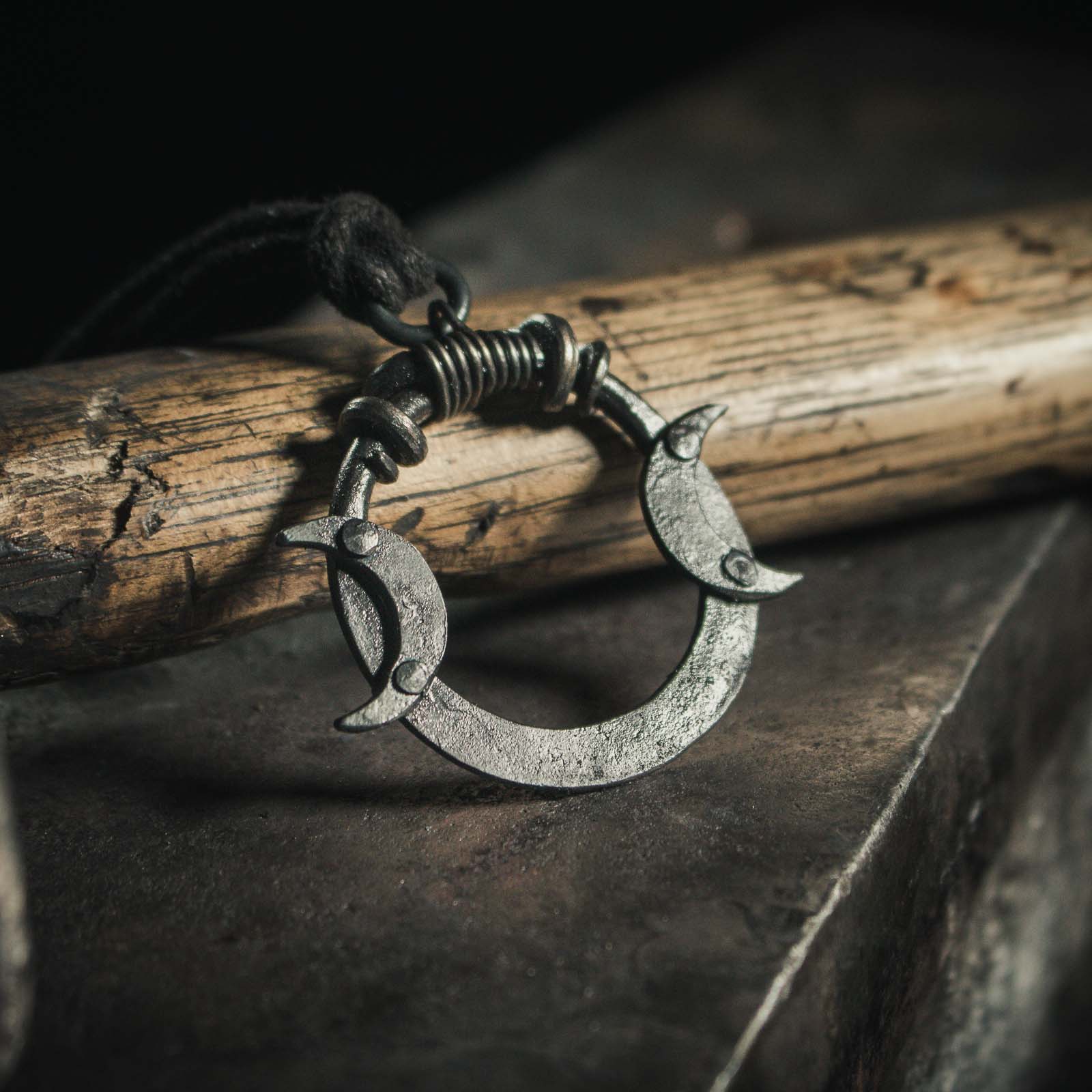 wiccan triple moon pendant in iron