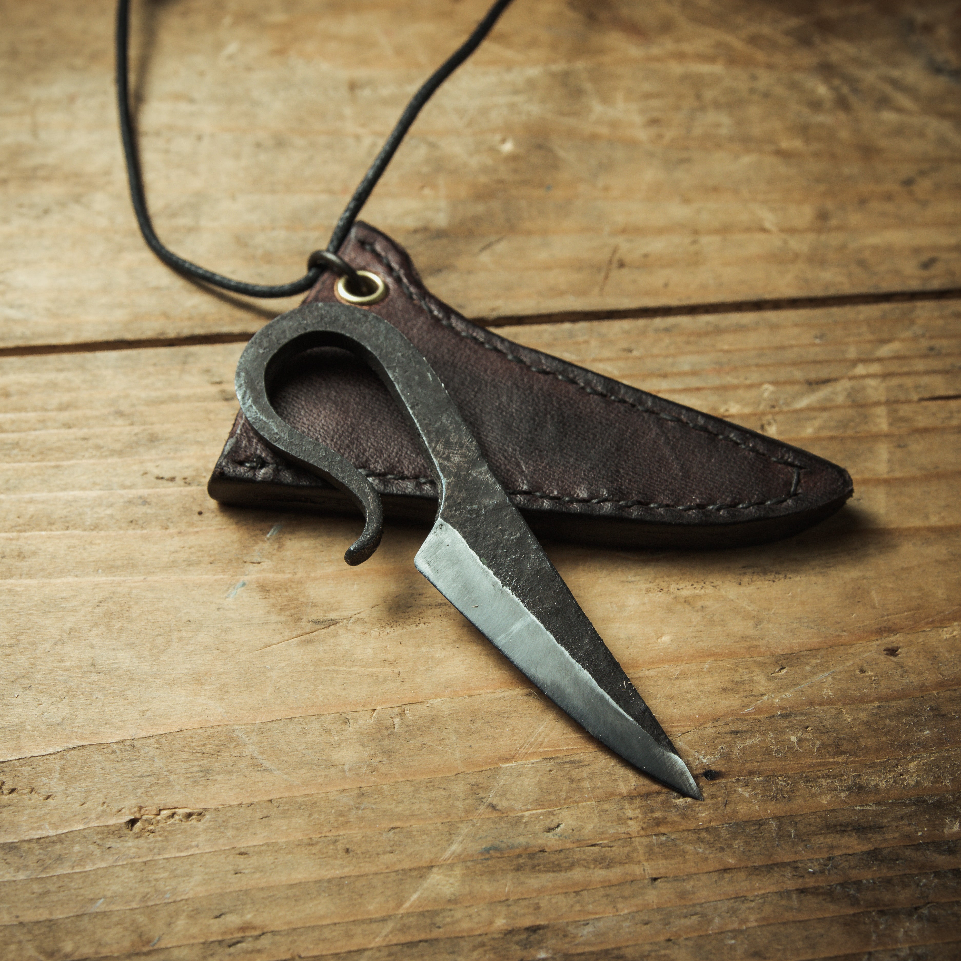 hand forged neck knife, edc knife, blacksmith's knife