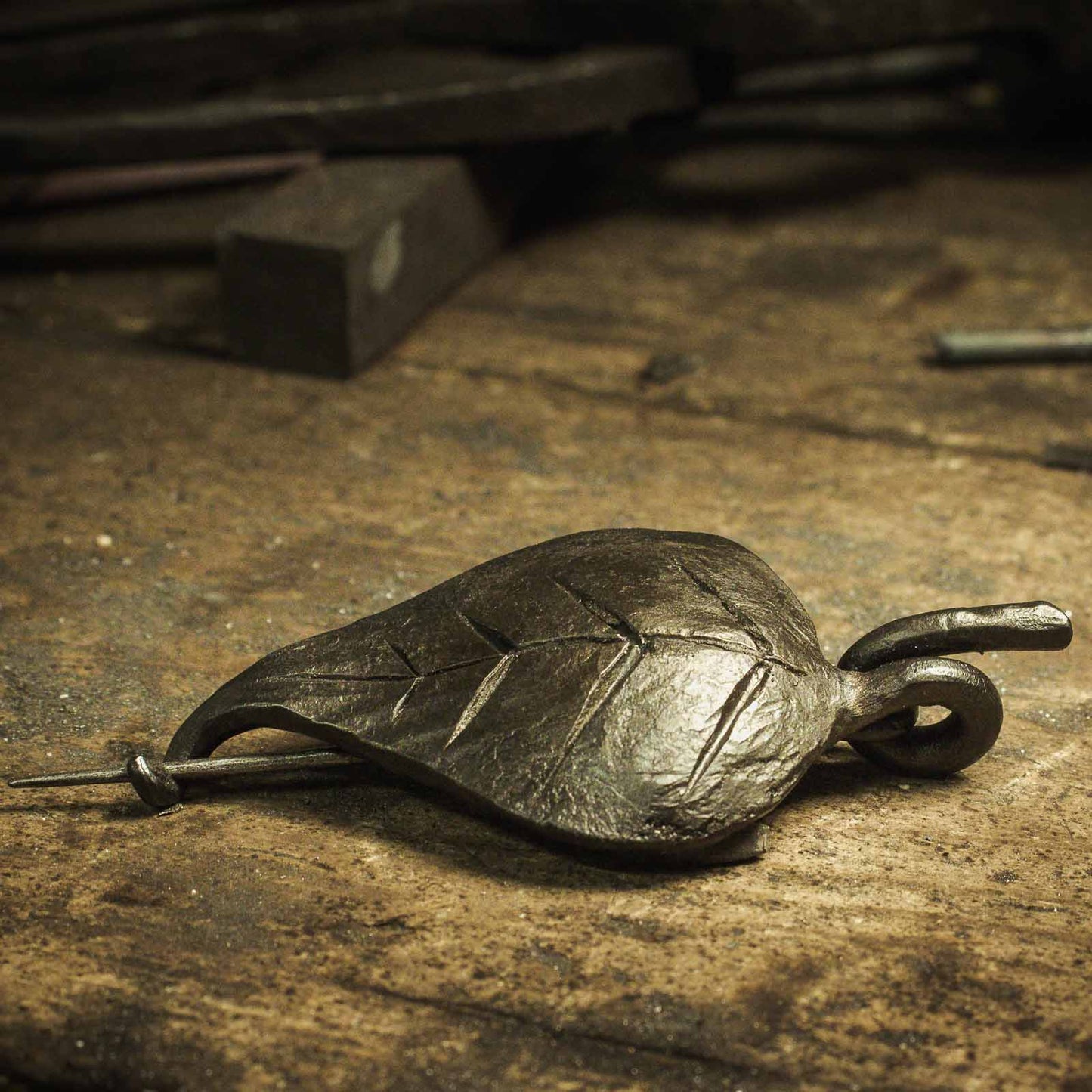 forged leaf brooch