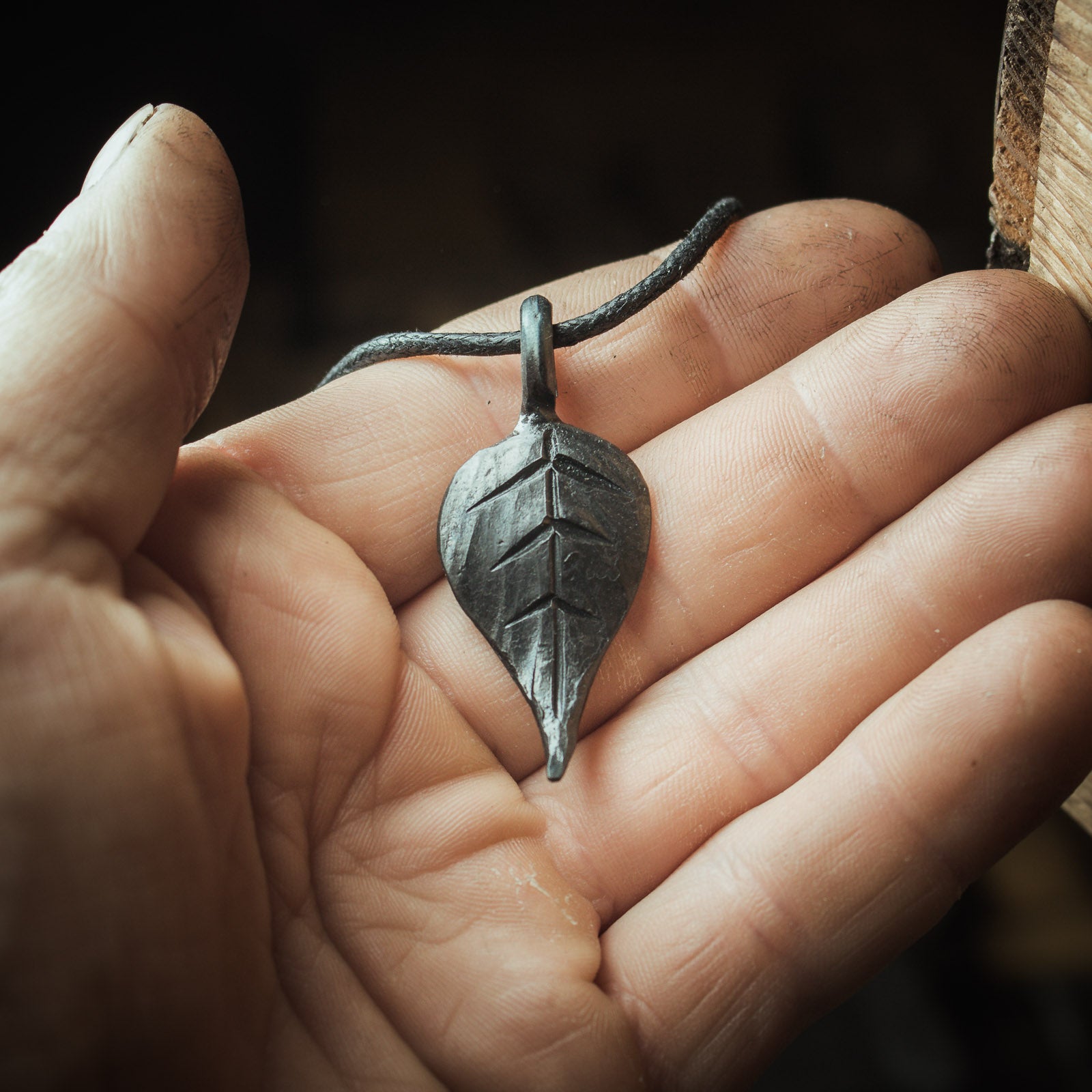 forged leaf pendant