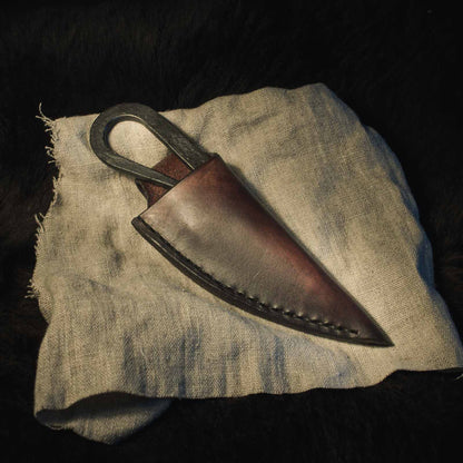 laminated knife in leather sheat