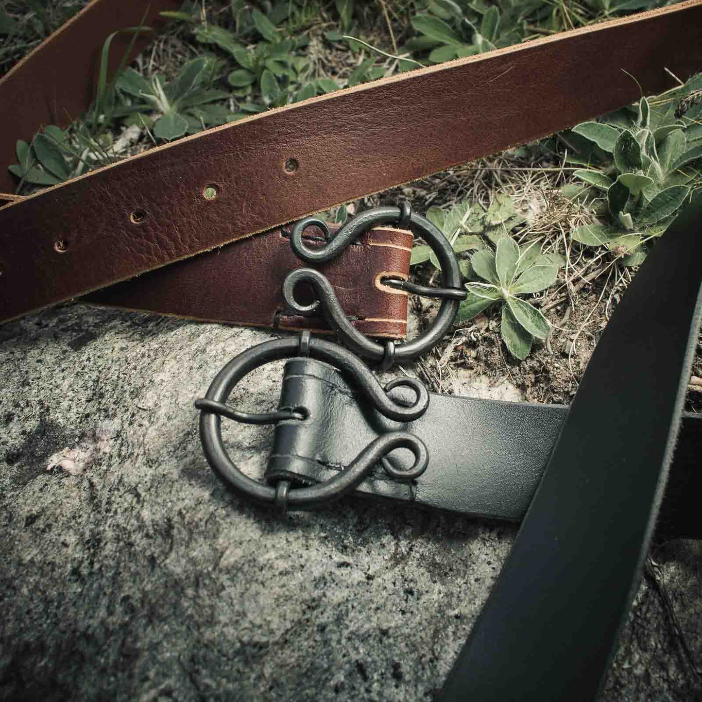 Handmade Leather belt (black or brown) with forged iron buckle